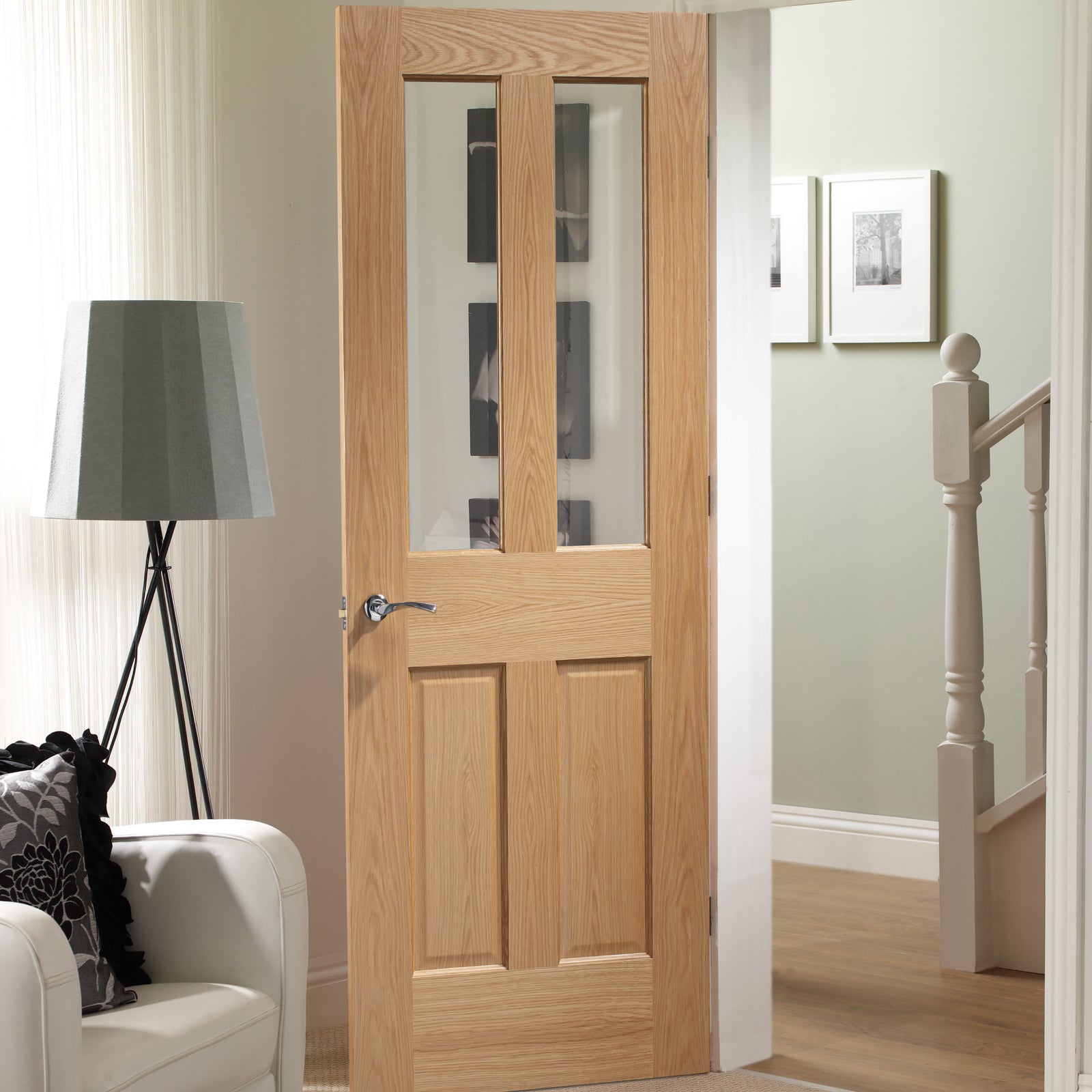 SHOW Internal Oak Malton Fire Door with Clear Glass lifestyle