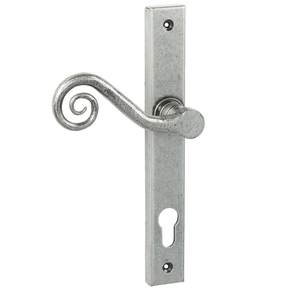 SHOW Left Handed Pewter Patina Lock Monkeytail Slimline Multipoint Door Handle