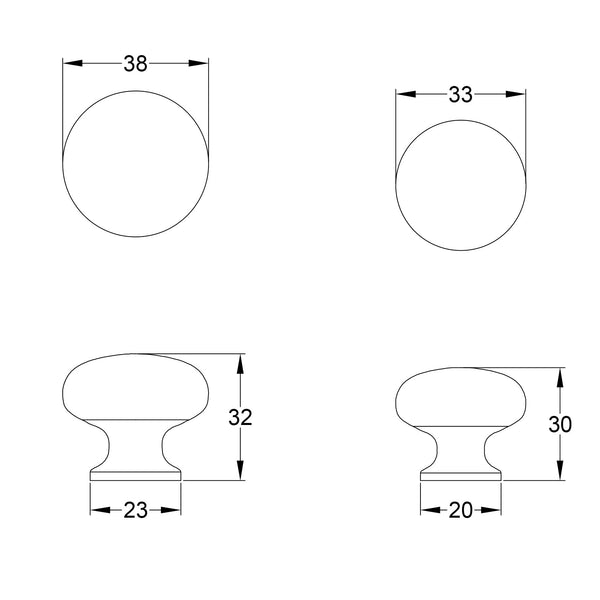  Technical Drawing of Hammered Mushroom Cabinet Knobs