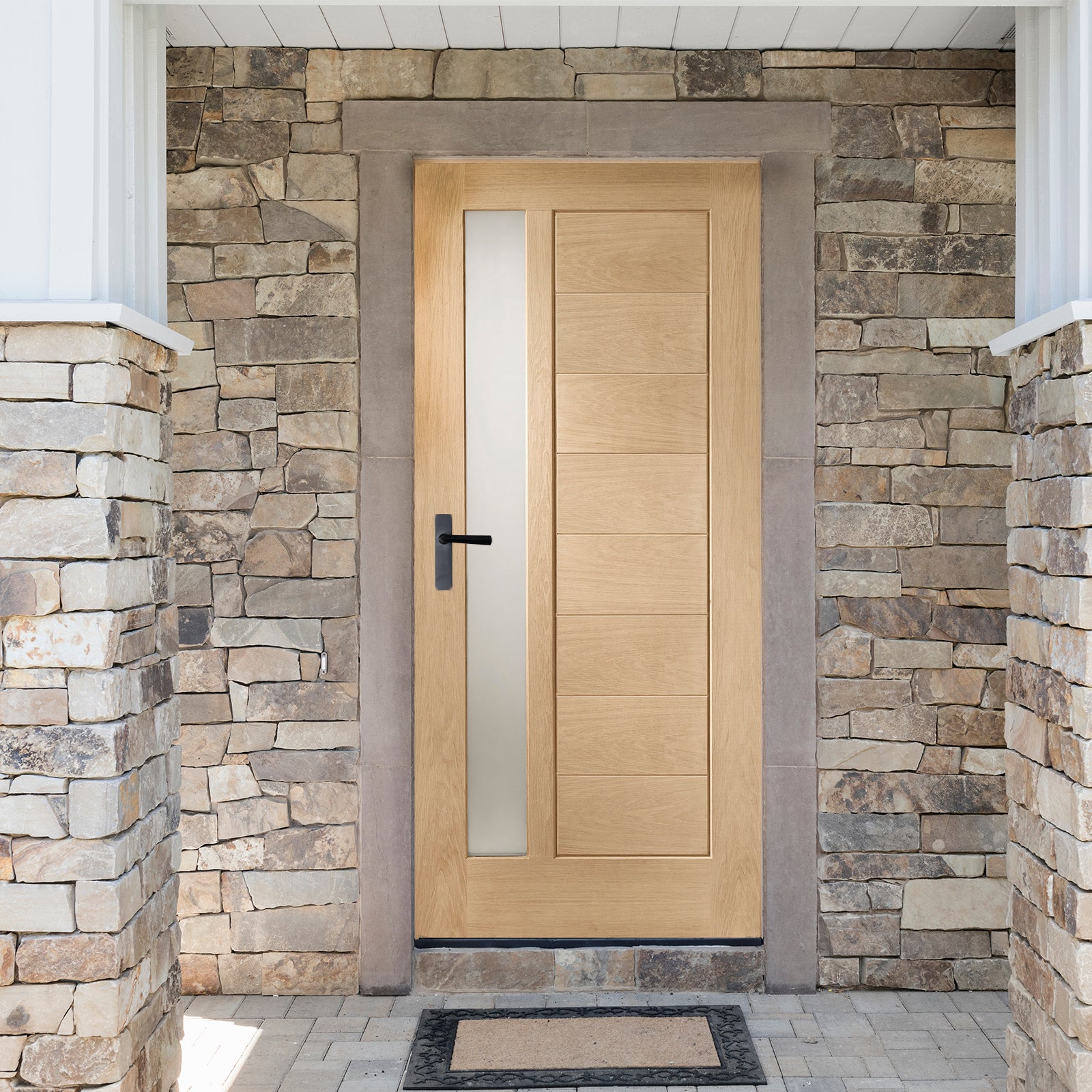 SHOW External Oak Modena M&T Door with Double Glazed Obscure Glass lifestyle