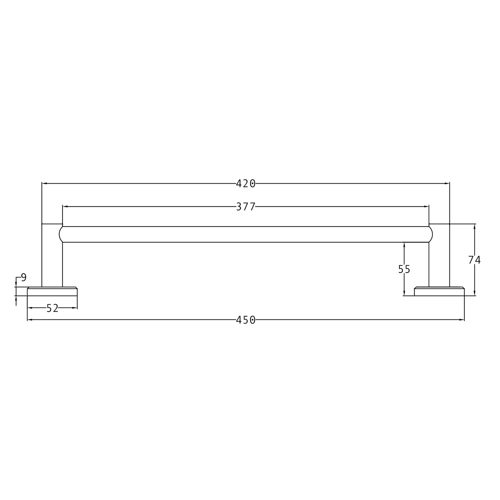 SHOW Technical drawing of 450mm Oxford Towel Rail