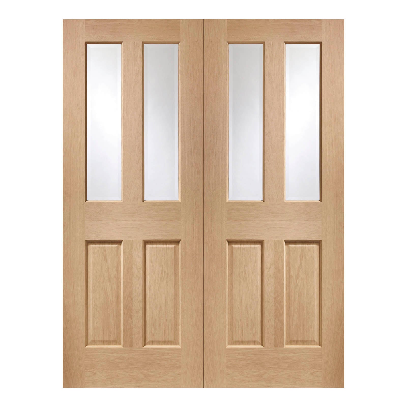 Internal Oak Malton Double Door with Clear Bevelled Glass