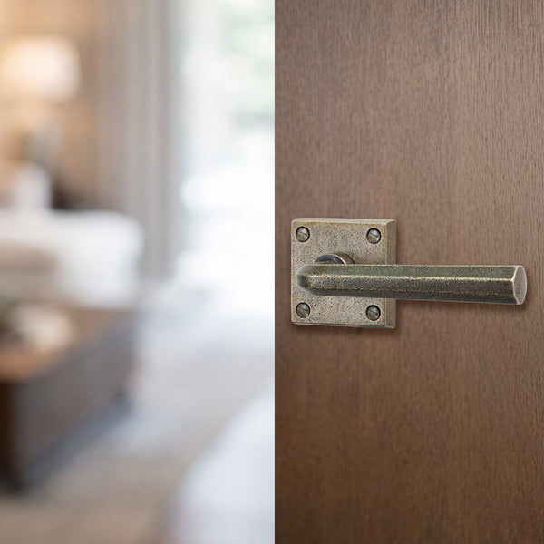  Hover Image of Bronze Octave Door Handle on Square Rose