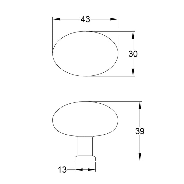  Technical Drawing of Hammered Oval Cabinet Knob