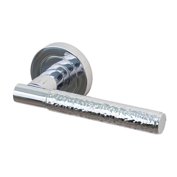  Image of Hammered Lever On Rose Door Handle in Satin Nickel finish