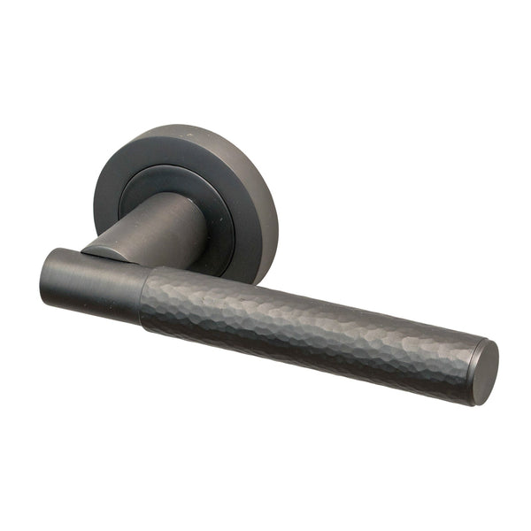  Image of Hammered Lever On Rose Door Handle in Matt Bronze finish
