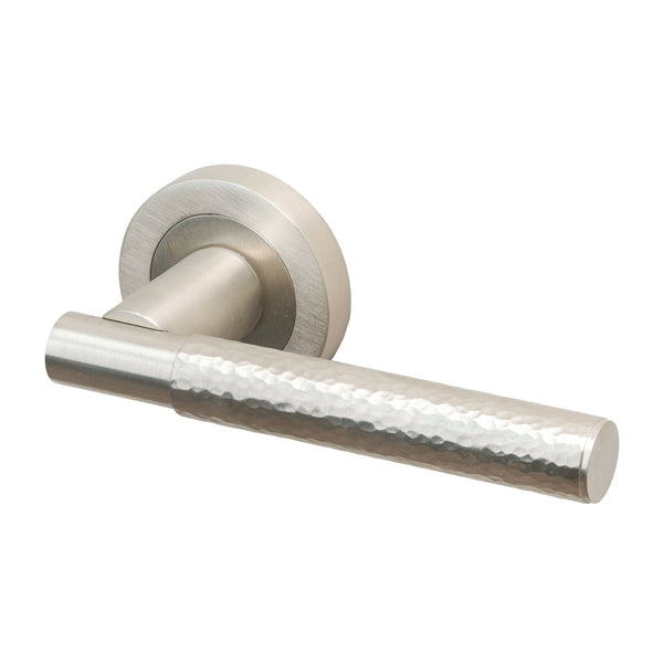  Image of Hammered Lever On Rose Door Handle in Satin Brass finish