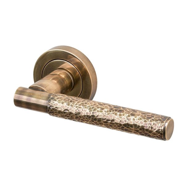  Image of Hammered Lever On Rose Door Handle in Polished Bronze finish