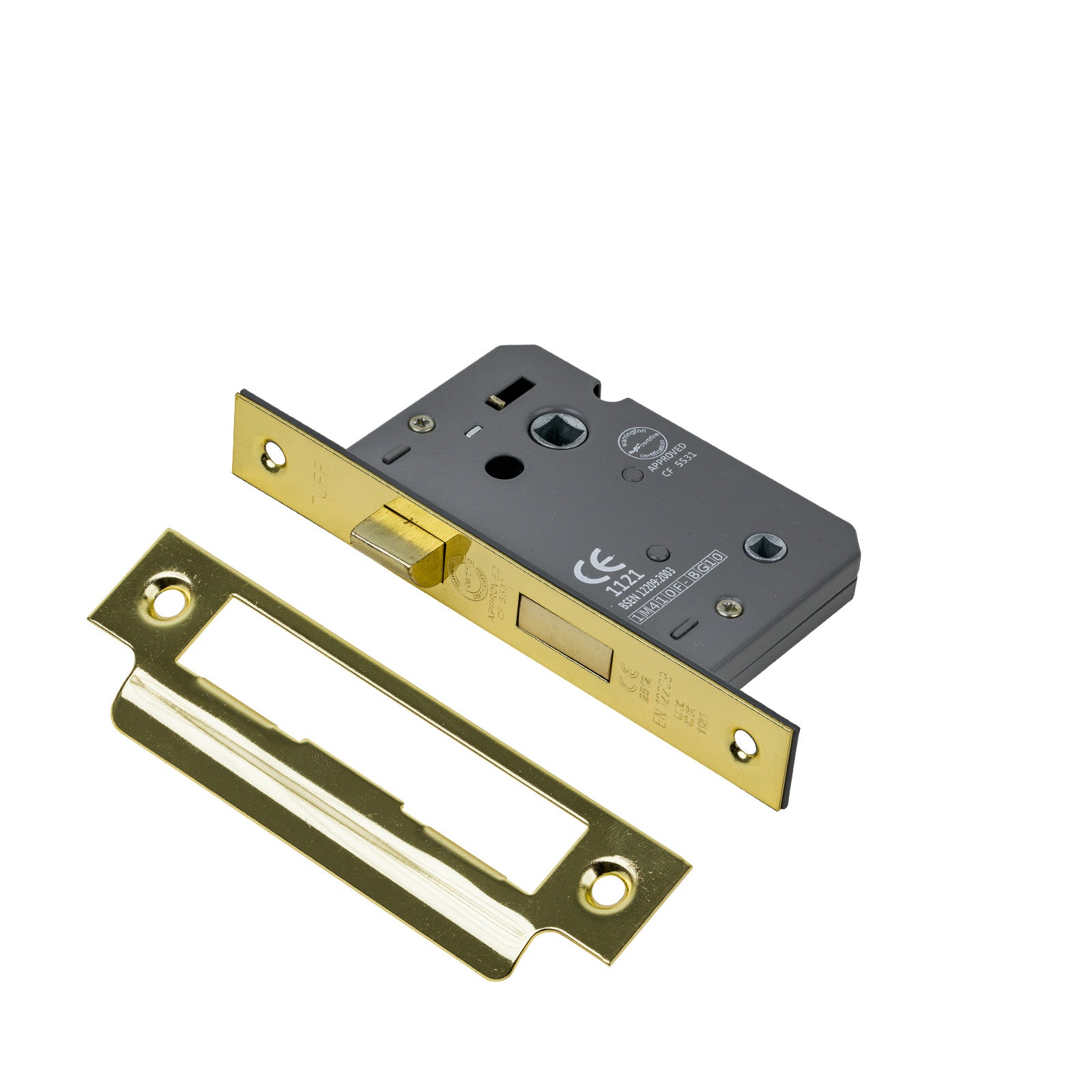 SHOW Bathroom Sash Lock - 2.5 Inch with Polished brass finished forend and striker plate