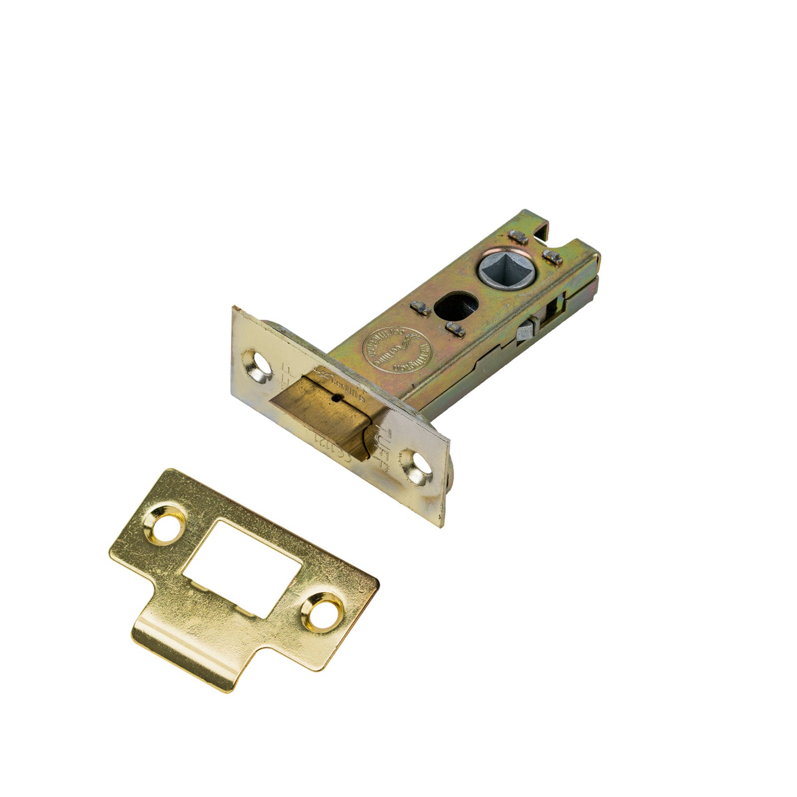 SHOW Heavy Duty Tubular Latch - 3 Inch with Polished brass finished forend and striker plate