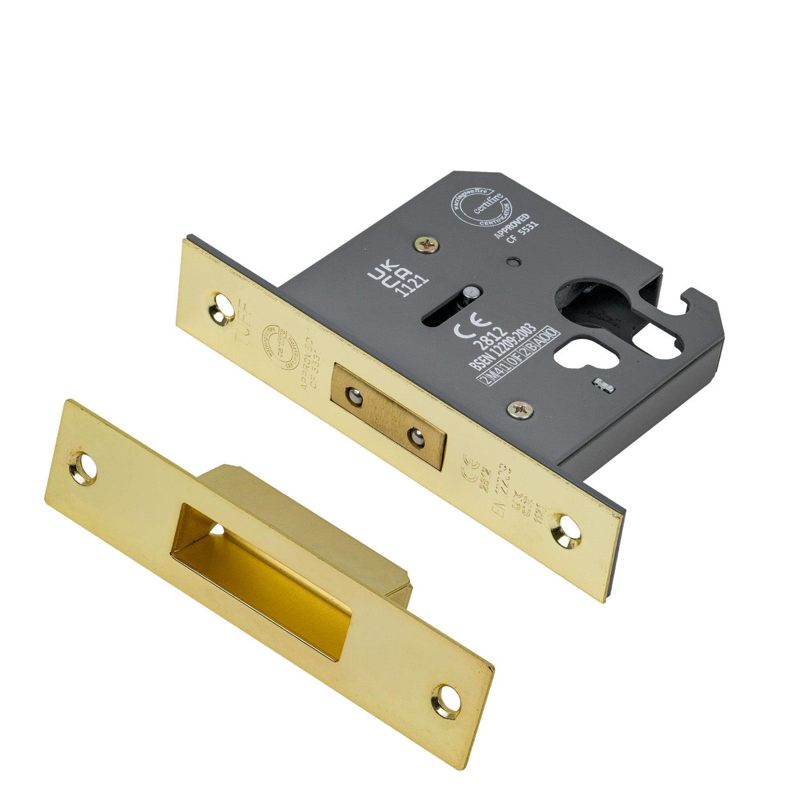 SHOW 3 Lever Euro Deadlock - 3 Inch with Polished brass finished forend and striker plate