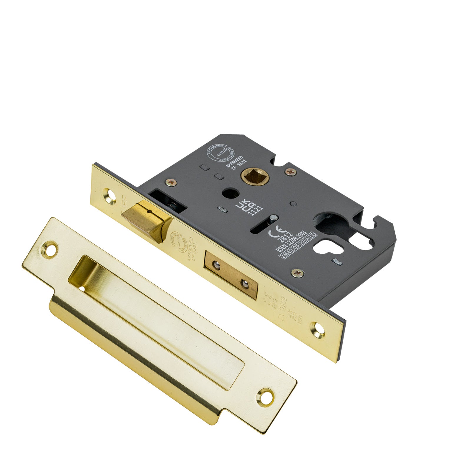 SHOW 3 Lever Euro Sash Lock - 3 Inch with Polished brass finished forend and striker plate