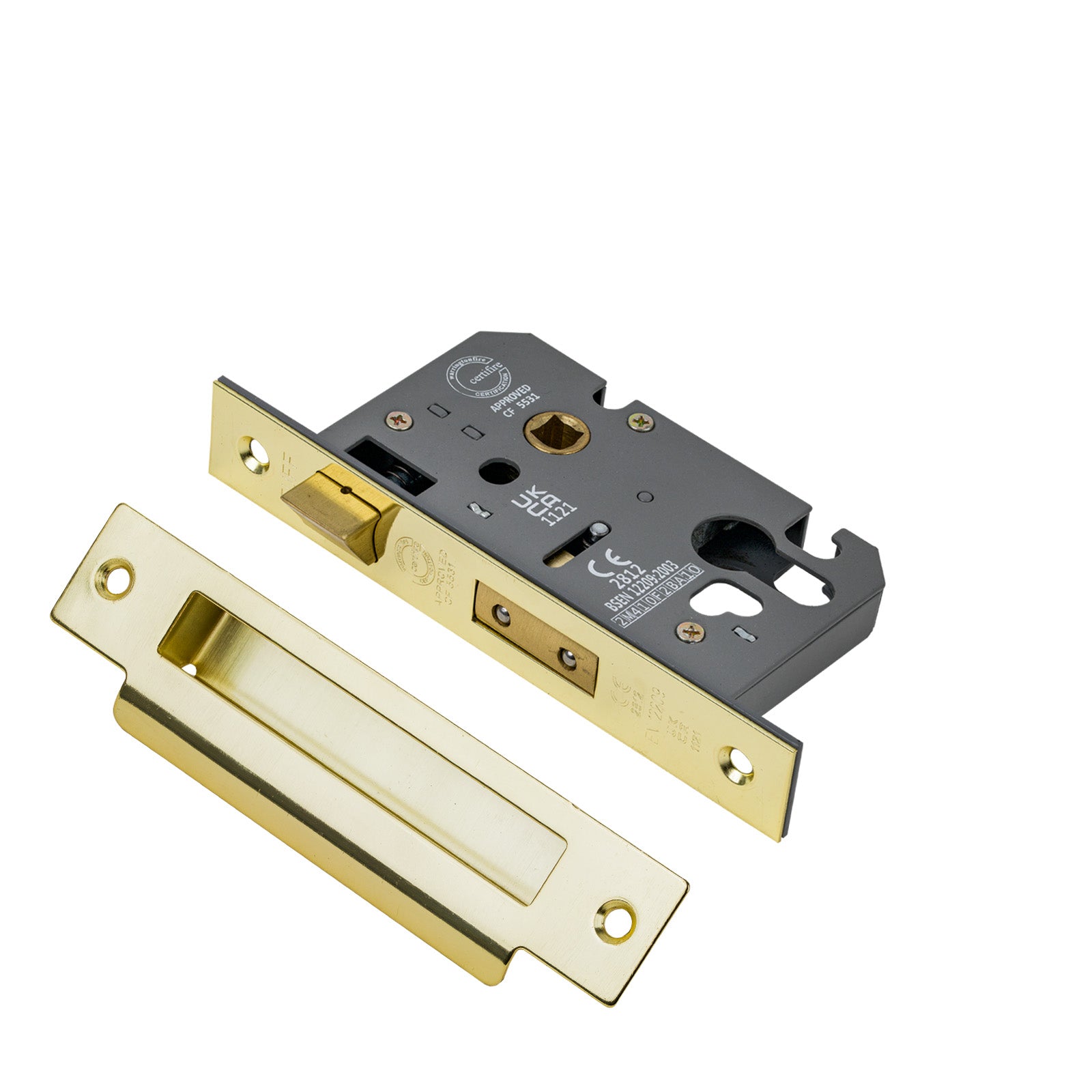 SHOW 3 Lever Euro Sash Lock - 2.5 Inch with Polished brass finished forend and striker plate