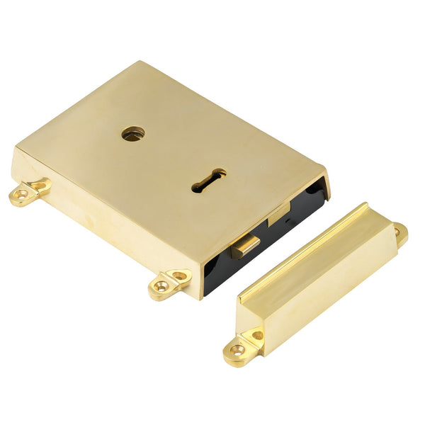 SHOW Polished Brass Rim Lock & Cast Iron Cover