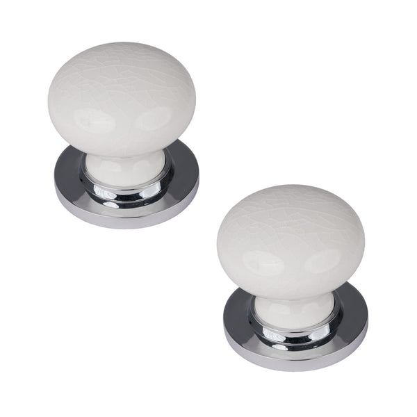 SHOW White Crackle Ceramic Door Knob with Polished Chrome Rose