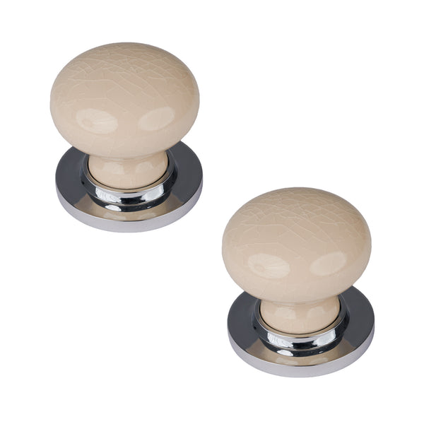 SHOW Cream Crackle Ceramic Door Knob with Polished Chrome Rose
