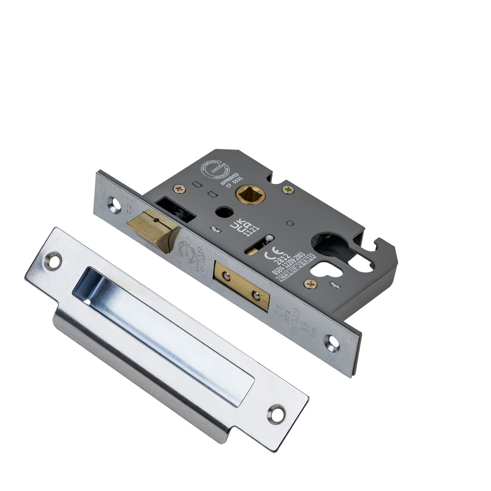 SHOW 3 Lever Euro Sash Lock - 2.5 Inch with Polished Chrome finished forend and striker plate