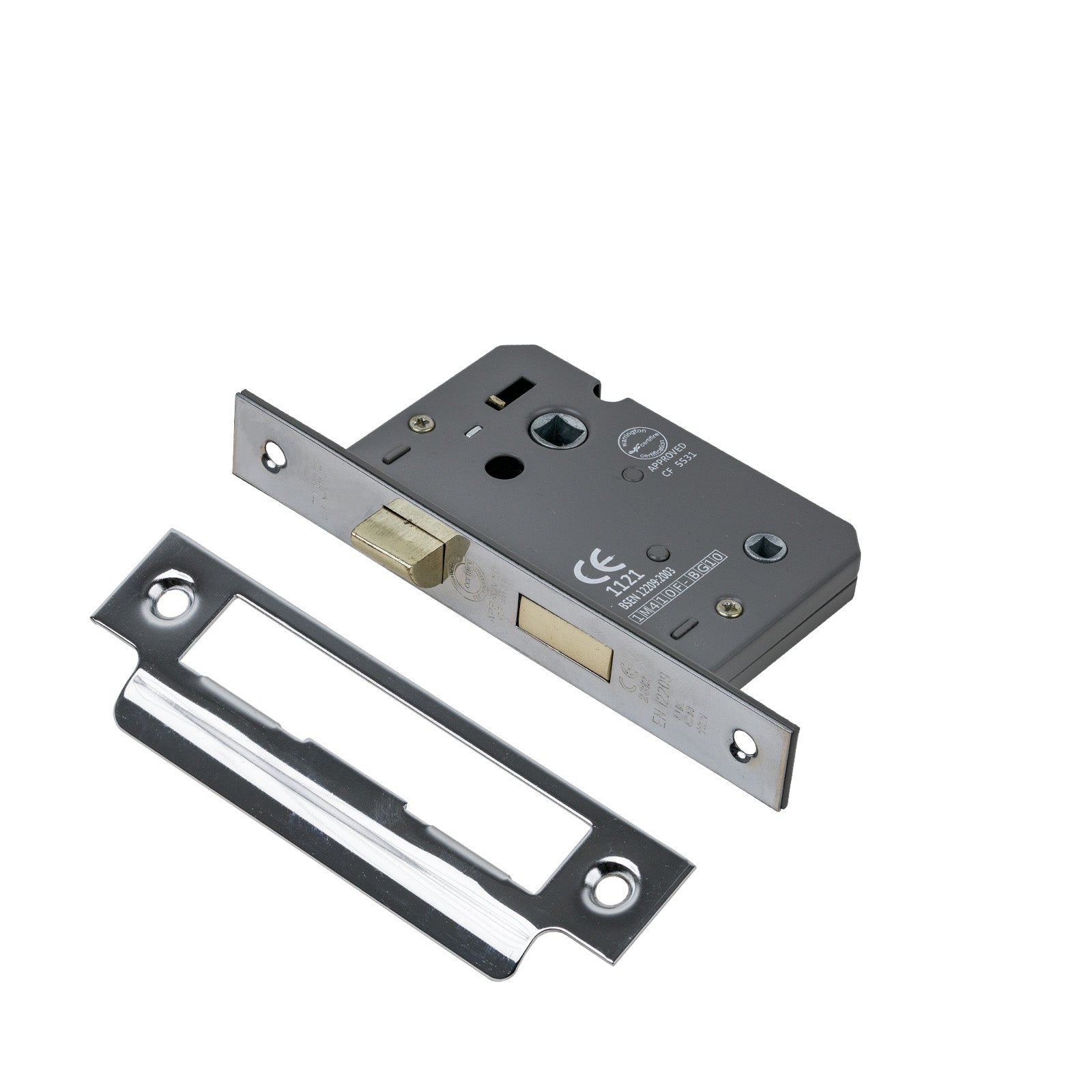 SHOW Bathroom Sash Lock - 2.5 Inch with Polished Chrome finished forend and striker plate