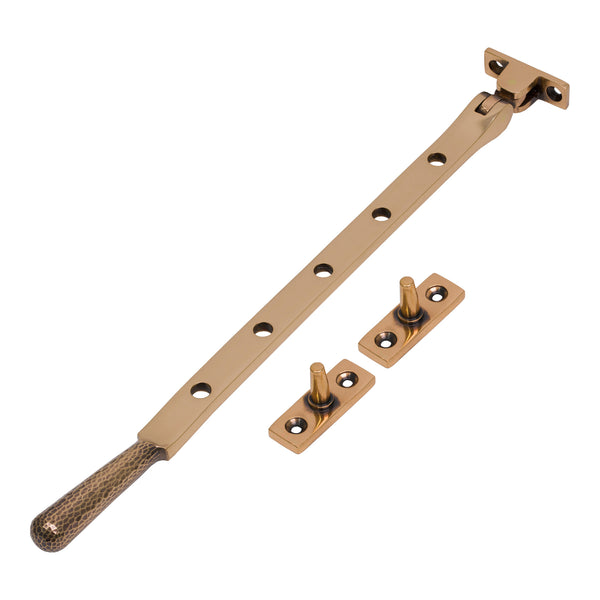 12 Inch Polished Bronze Hammered Newbury Window Stay