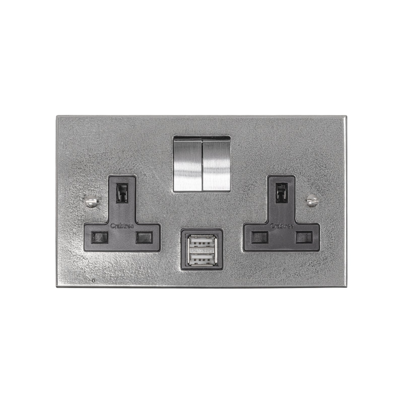 Pewter 2 Gang Switched Socket With USB