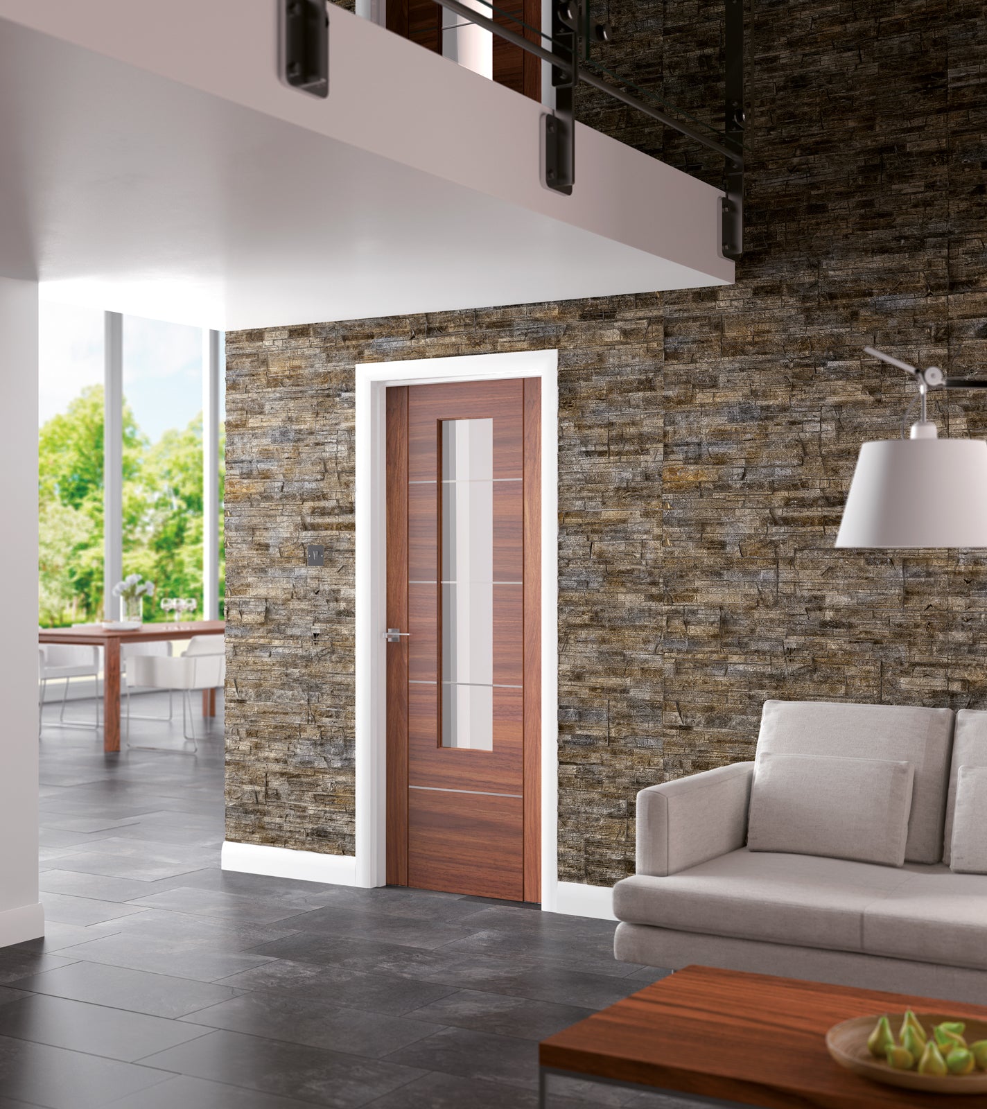 SHOW Internal Walnut Portici Door with Clear Glass lifestyle