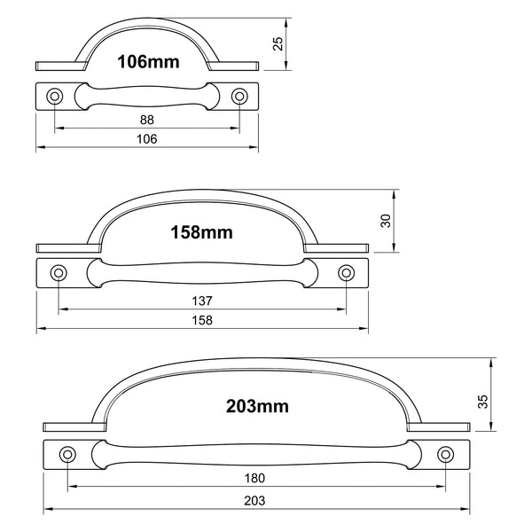  Technical Drawing of Bronze Russell Cabinet Pull Handle