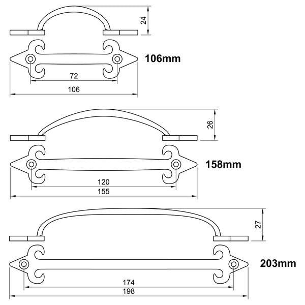  Technical Drawing of Bronze Fleur-De-Lys Cabinet Pull Handle