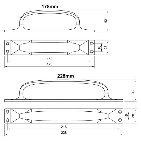  Technical Drawing of Bronze Cabinet Pull Handle on Backplate