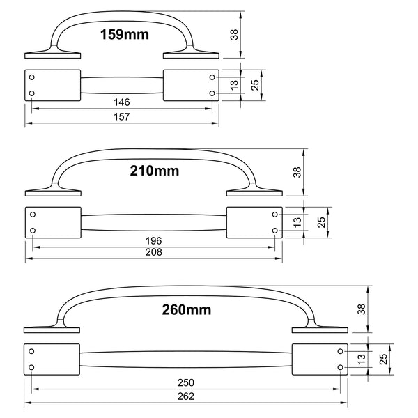  Technical drawing of Bronze Offset Cabinet Pull Handle
