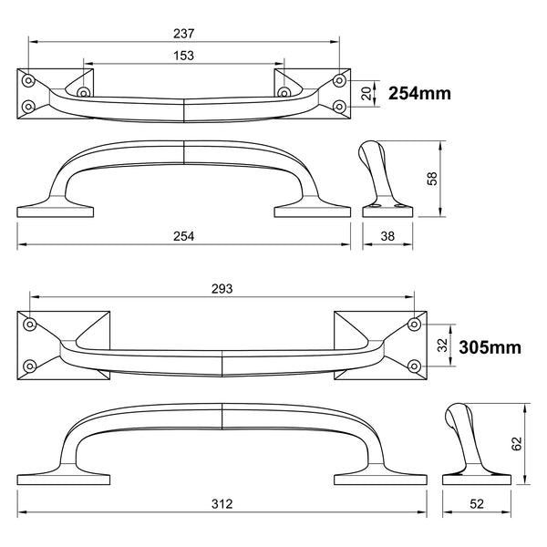  Technical Drawing of Bronze Cranked Door Handle