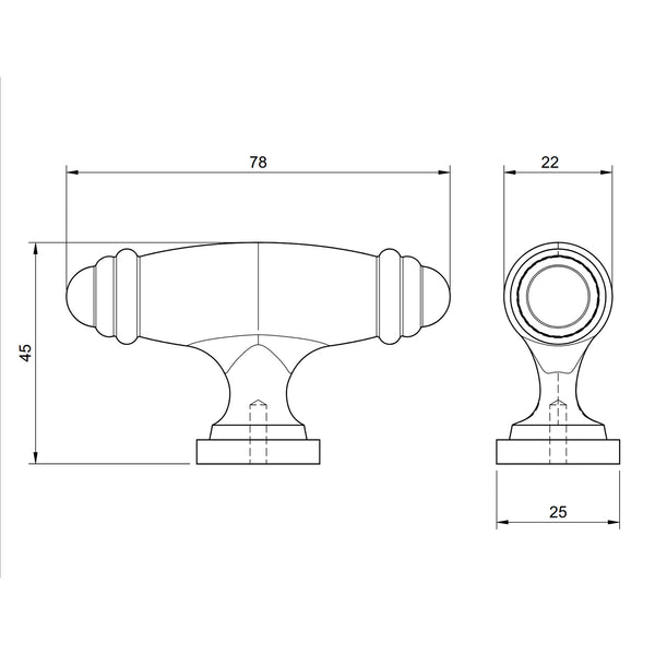  Technical drawing of artisan cabinet knob with dimensions labeled