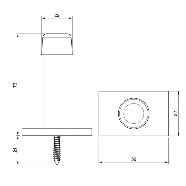  Technical drawing of a screw in door stop with dimensions labeled