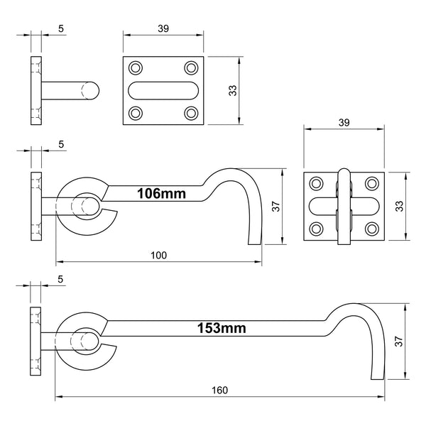  Technical Drawing of Bronze Cabin Hook