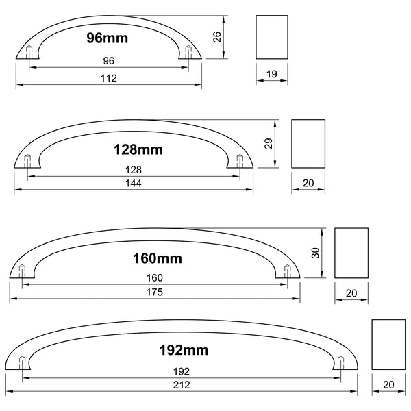  Technical Drawing of Bronze C-Shaped Cabinet Pull Handle