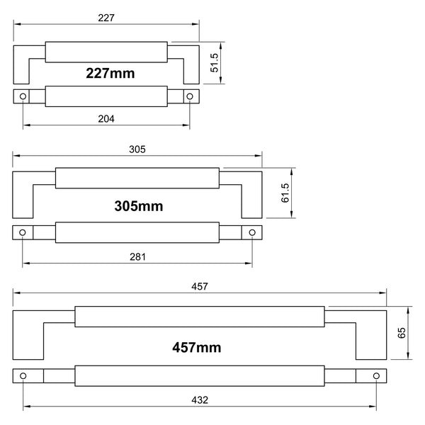  Technical Drawing of Bronze Bauhaus Door Pull Handle
