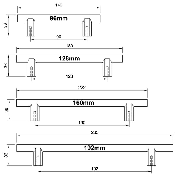  Bronze Round T-Bar Cabinet Pull Handle tech Drawing