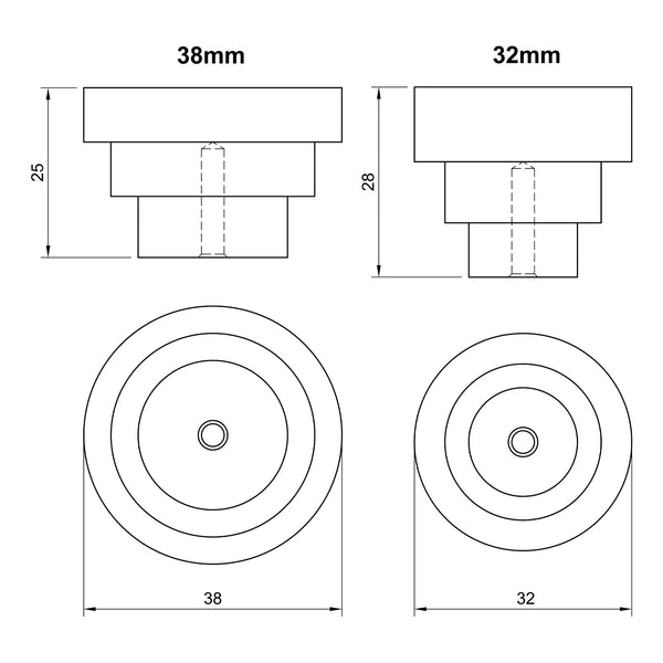 Technical drawing of a cabinet knob with dimensions labeled