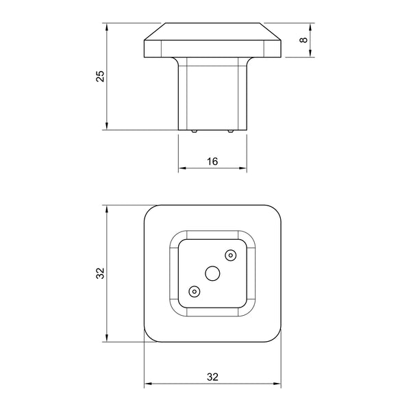  Technical drawing of a cabinet knob with dimensions labeled