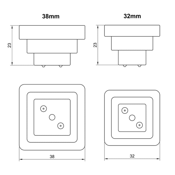  Technical drawing of a cabinet knob with dimensions labeled