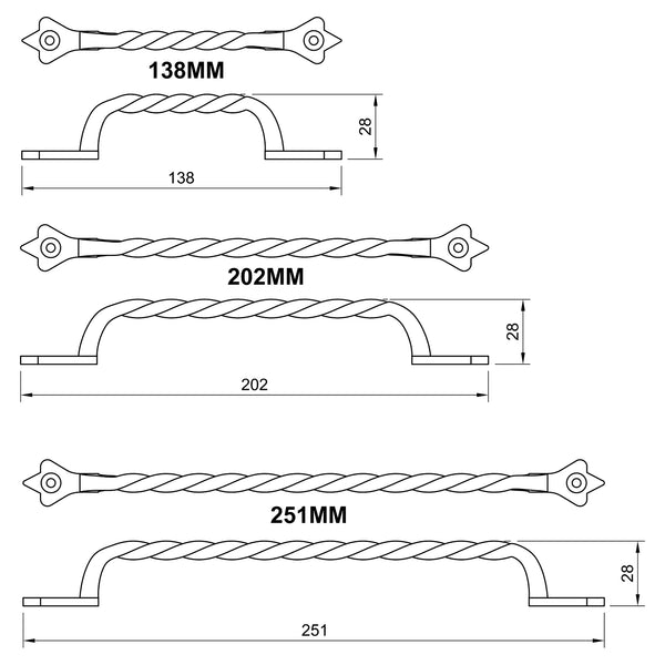  Technical Drawing of Bronze Twist Cabinet Pull Handle
