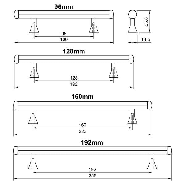  Tech Drawing of Bronze Hexagon Cabinet Pull Handle
