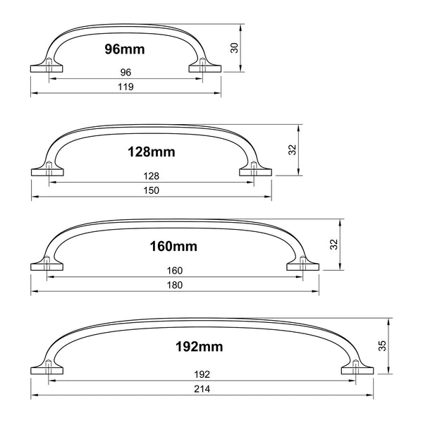  Technical drawing of Bronze Durham Cabinet Pull Handle