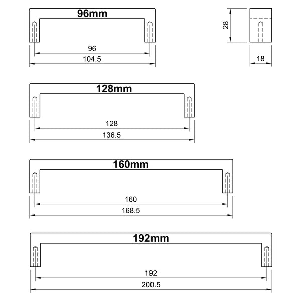  Tech Drawing of Bronze Wide Metro Cabinet Pull Handle