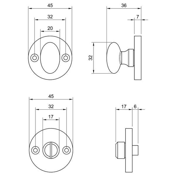  Technical Drawing of Bronze Oval Thumbturn