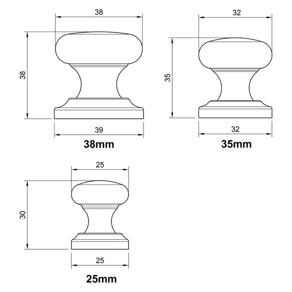  Technical drawing of a cabinet knob with dimensions labeled