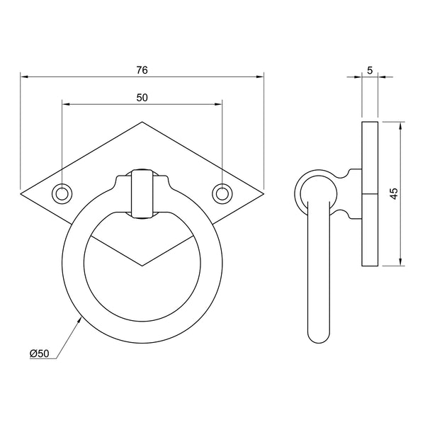  Technical Drawing of Bronze Cabinet Ring Pull On Backplate