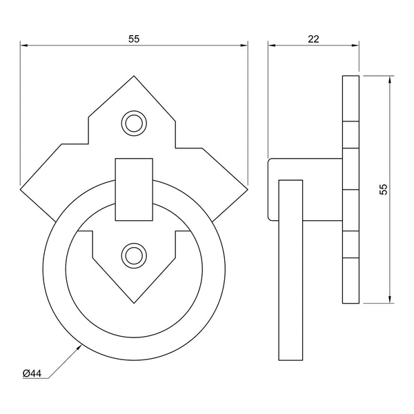  Technical drawing of Bronze Drop Pull