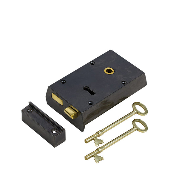  Small Right Handed Cast Iron Rim Lock with Two Keys