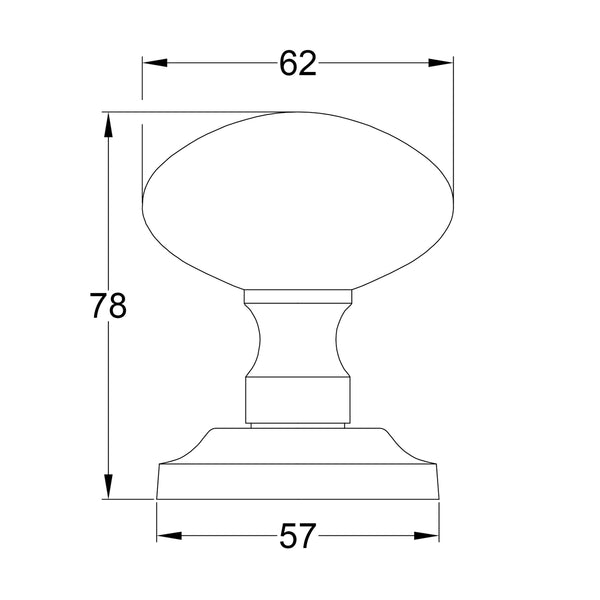 SHOW Technical Drawing of Suffolk Oval Door Knob on Rose