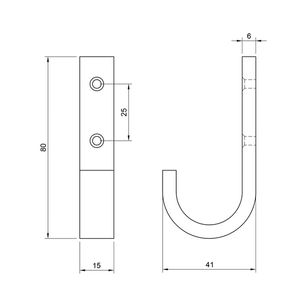  Technical drawing of a hook with dimensions